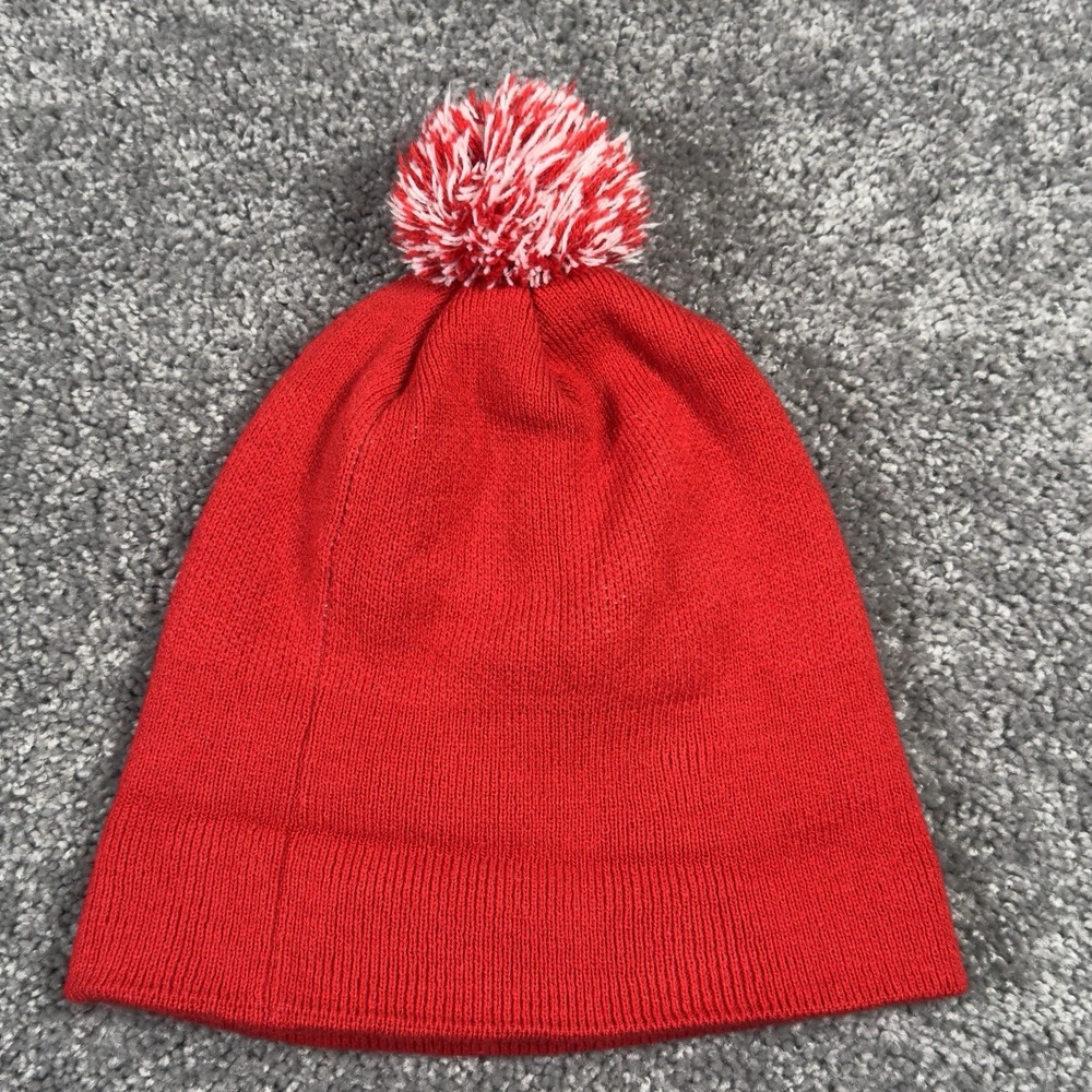 Adidas Unisex Pom Beanie Hat Red / White with Pom Pom Winter Ski Stocking Hat - Picture 2 of 3